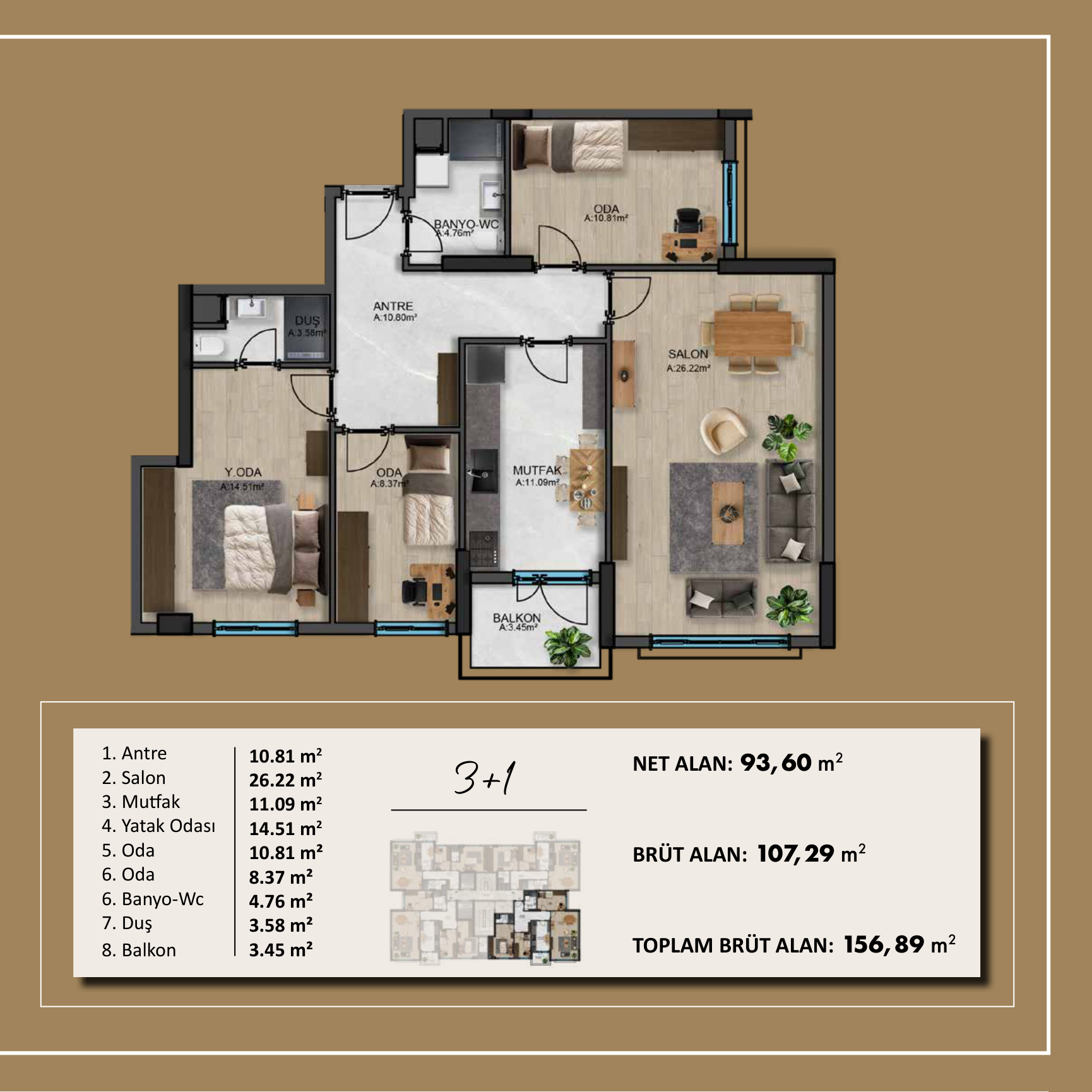 B Blok 3+1 Daire Planı